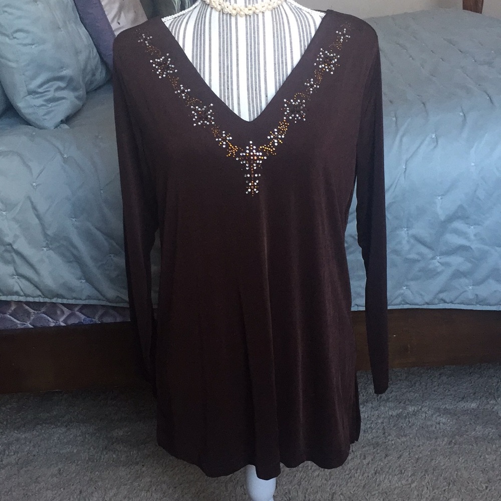 Gorgeous brown tunic with jeweled neckline